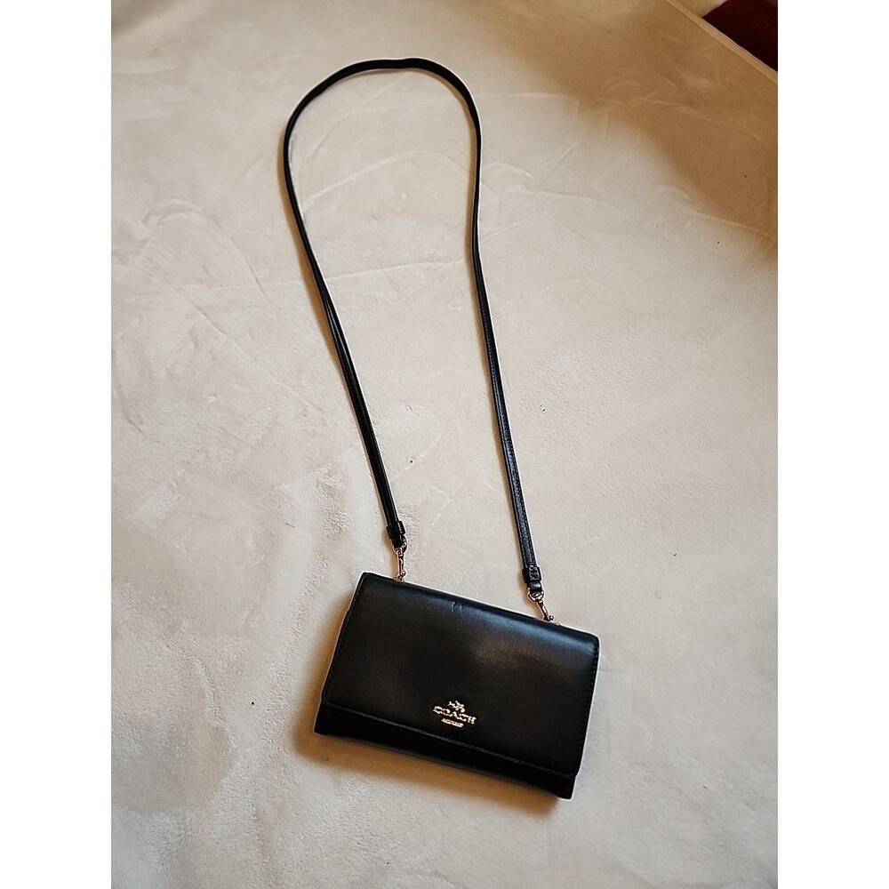 COACH BLACK LEATHER DOWNTOWN CLUTCH HANDBAG SHOULDER BAG Crossbody CONVERTIBLE